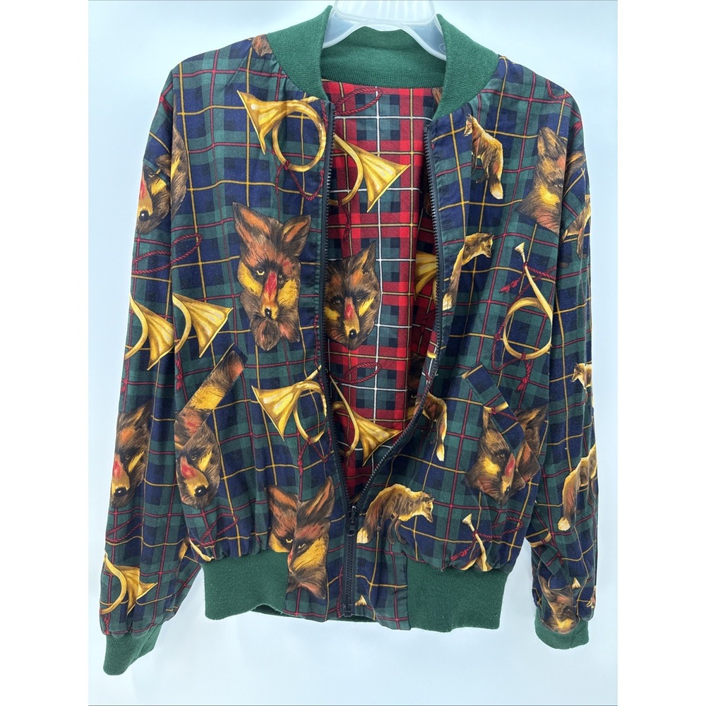 D B Riding Gear Reversible Equestrian Print Green/Red Fox Plaid‎ 90's Medium